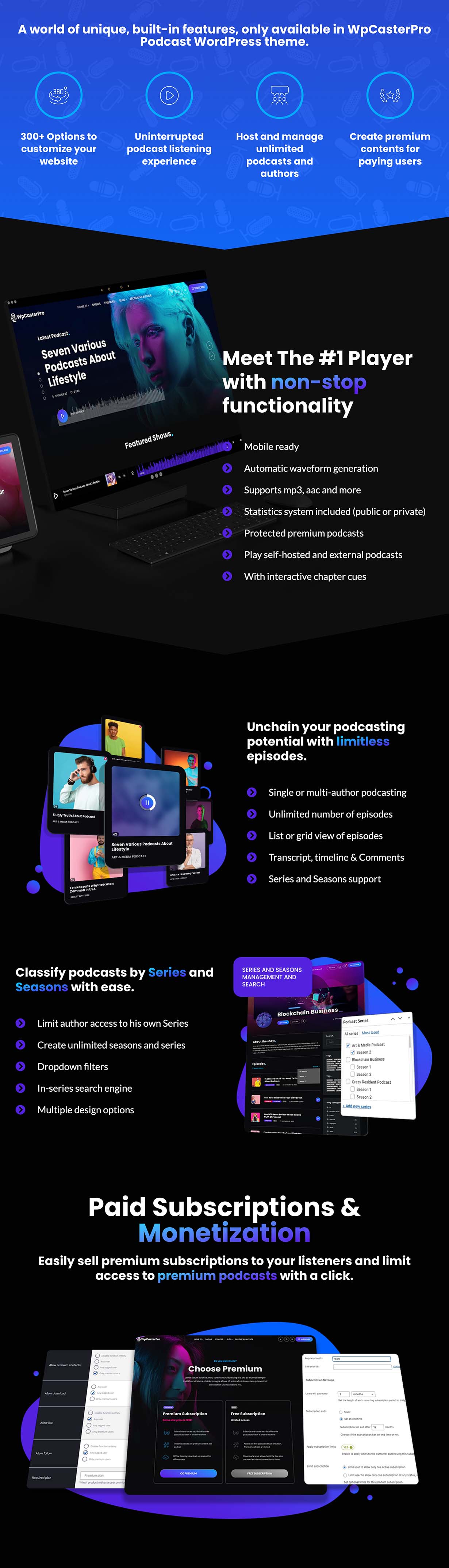 WpCasterPro - Podcast WordPress Theme with Non-Stop Player & Monetization System - 3